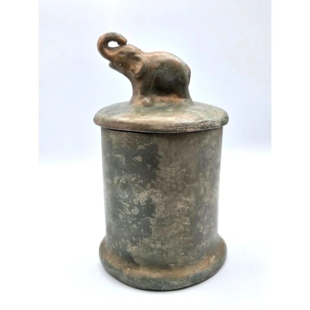 Canister‎ With Elephant Handle On Lid Plaster Chalkware Made in Mexico VINTAGE